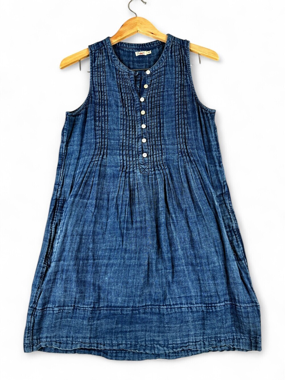 Faherty Womens Washed Chambray Pintuck Sleeveless Midi Dress Blue Size M